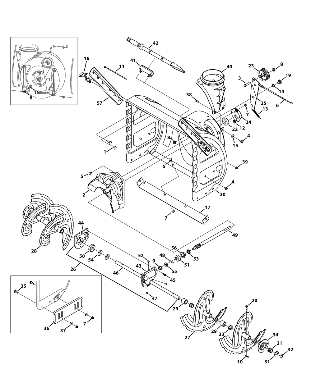 Auger And Housing Diagram and Parts List for 2X524SWE (31AM53TR756-31BM53TR709-31BM53TR710)(2014) Cub Cadet Snow Blower